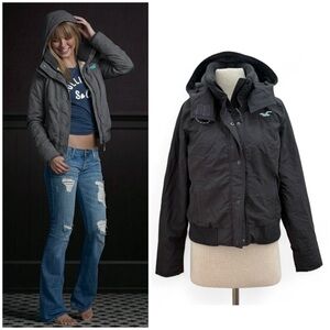 Hollister Vintage Y2K Preppy All- Weather Gray Nylon Jacket Size M/L Gorpcore